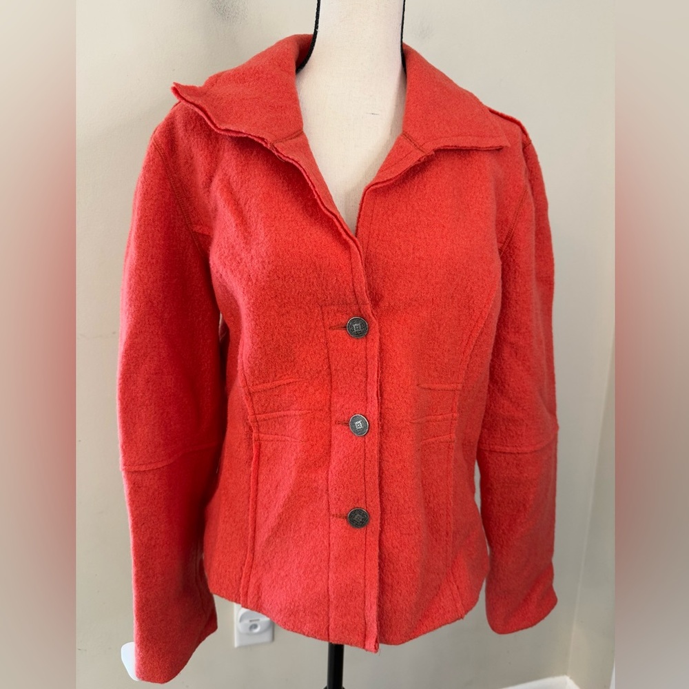 J. G. Hook vintage wool jacket coat reddish orange lined ornate diver buttons 14